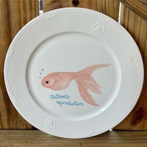 Wallace Bee Hand Painted Coral Pink Golfish Porcelain Plate 10 1/8”